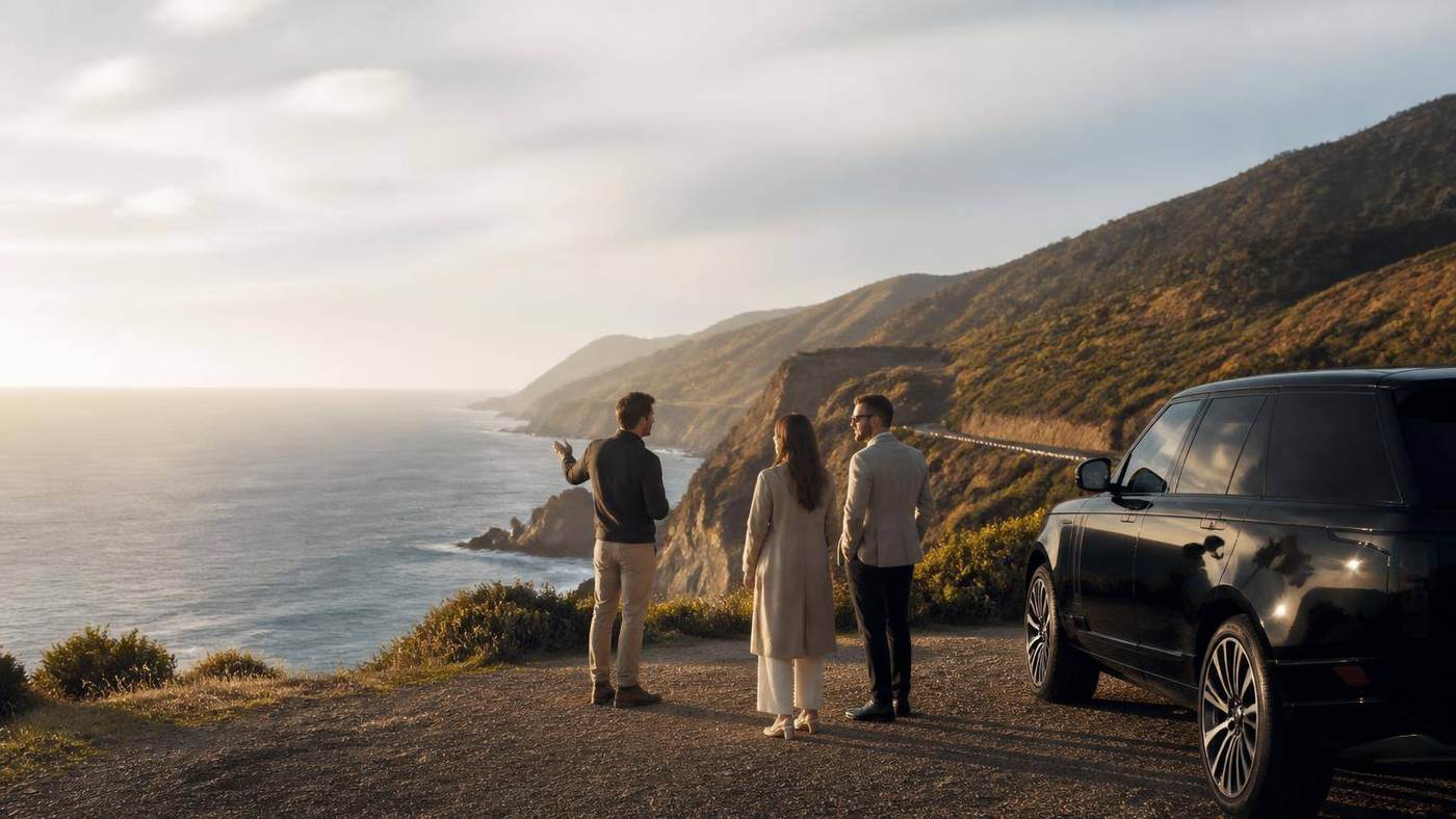 Private vehicle touring a coastal road